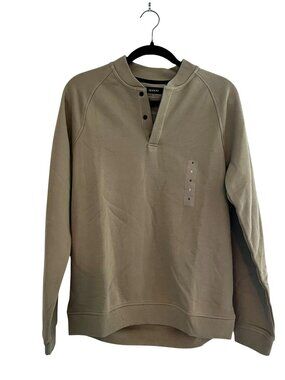 Alfani Men's Long Sleeve Quarter-Snap French Terry Sweatshirt Size S Tan Khaki